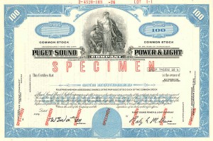 Puget Sound Power and Light Co. - Utility Specimen Stock Certificate